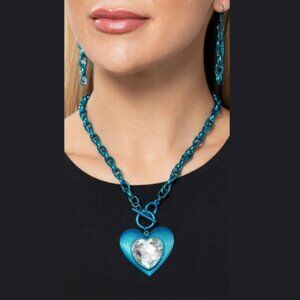 Metallic BLUE NECKLACE necklace and earrings set